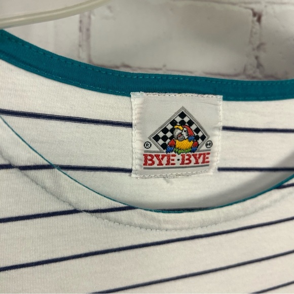 Vintage preppy nautical "Bye Bye" PTO Vallarta navy striped top gold anchor - Picture 3 of 6